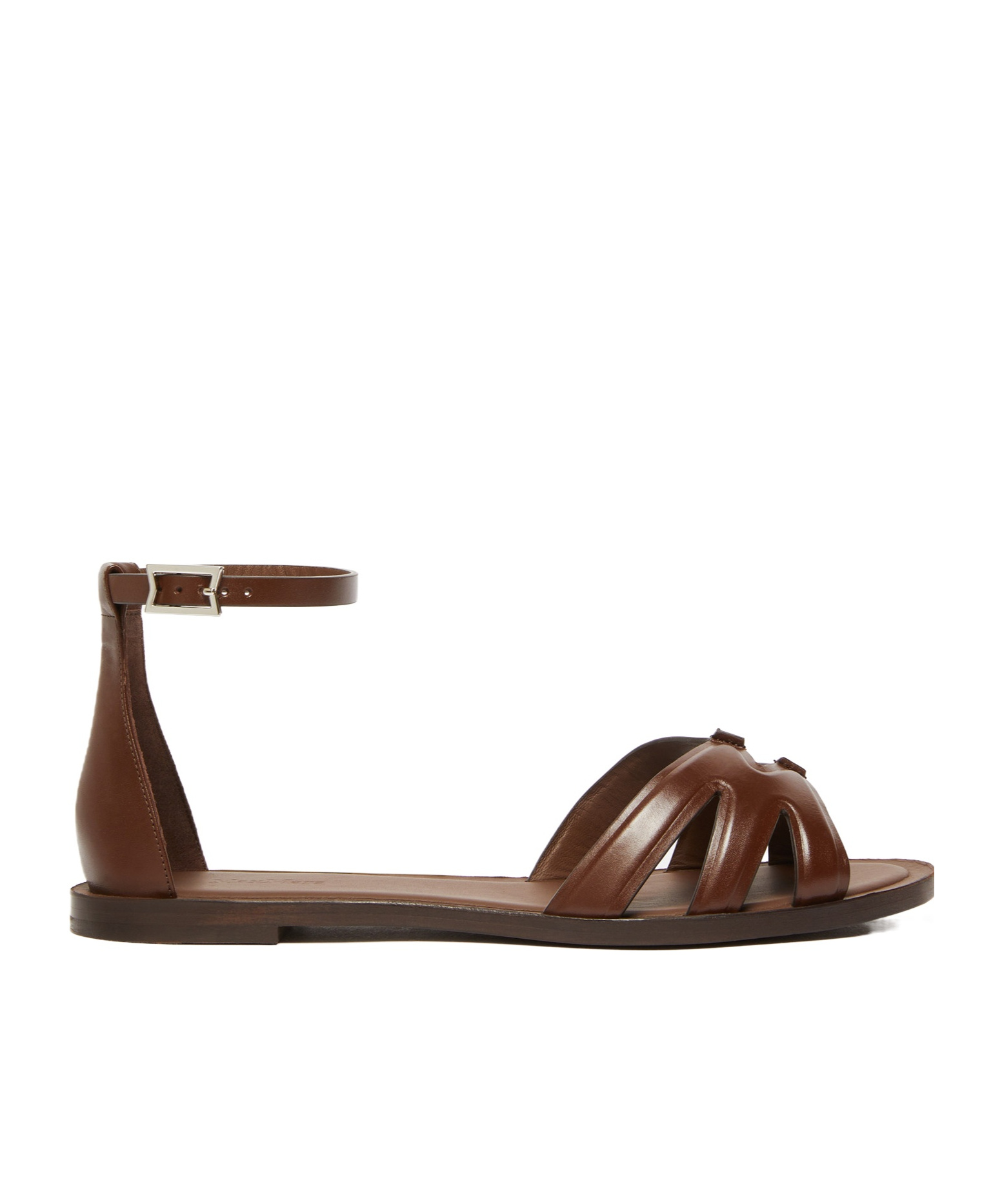 Max Mara Round Toe Flat Sandals In Brown