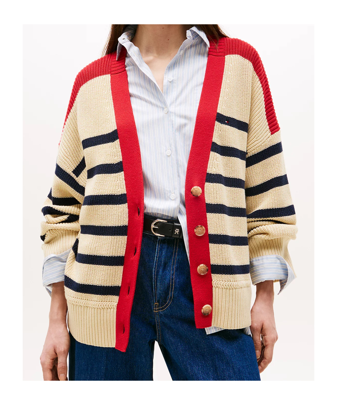 Tommy Hilfiger Relaxed V-neck Cardigan In Dark Night Navy Stripe