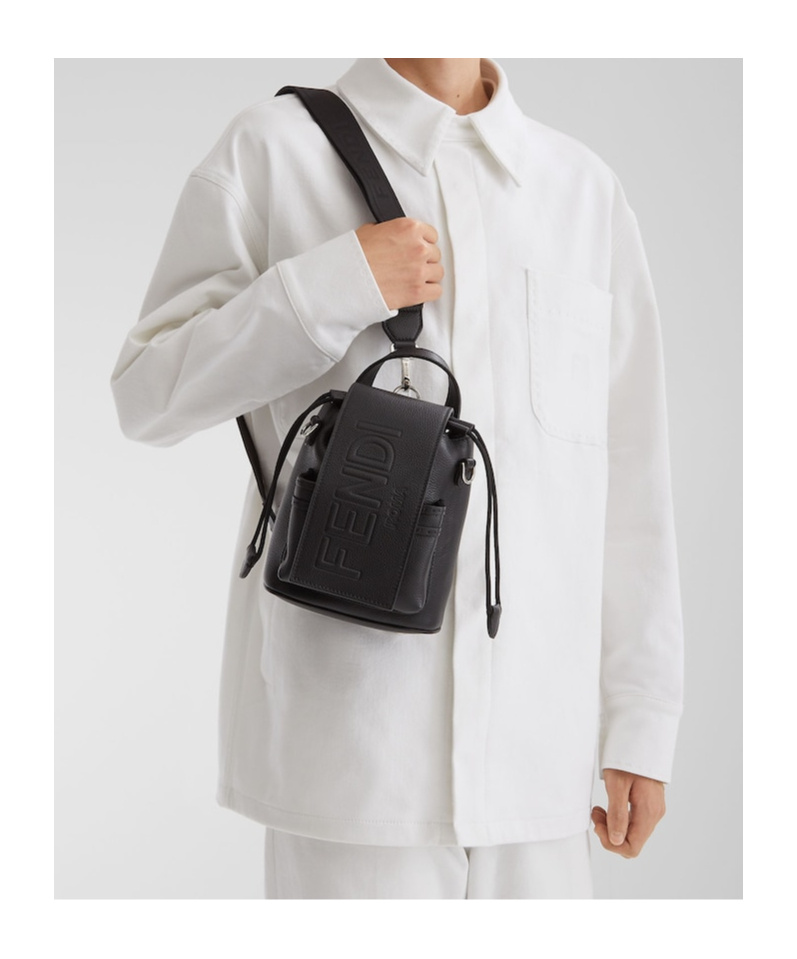 Fendi Roma Leather Strike Mini One-shoulder Backpack In Black Leather In Black