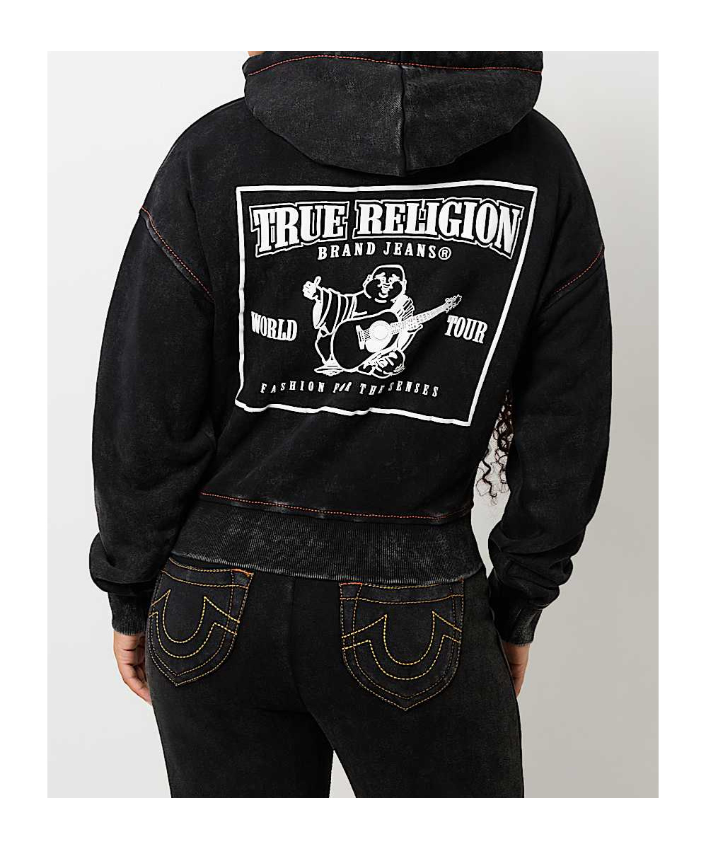 TRUE RELIGION VINTAGE WASH LOGO CROP HOODIE