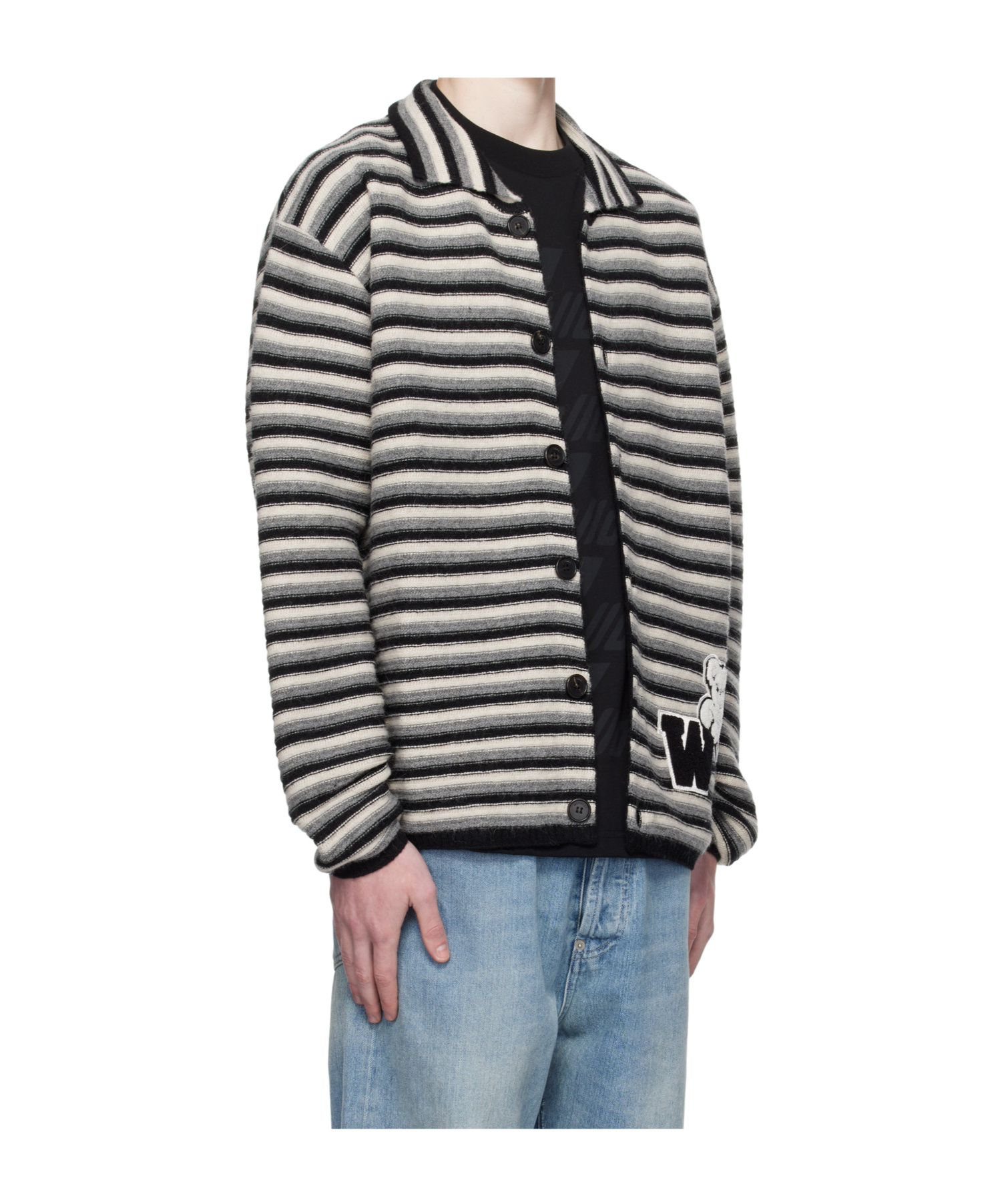 We11 Done Multicolor Black Stripe Embroidered Cardigan In Black