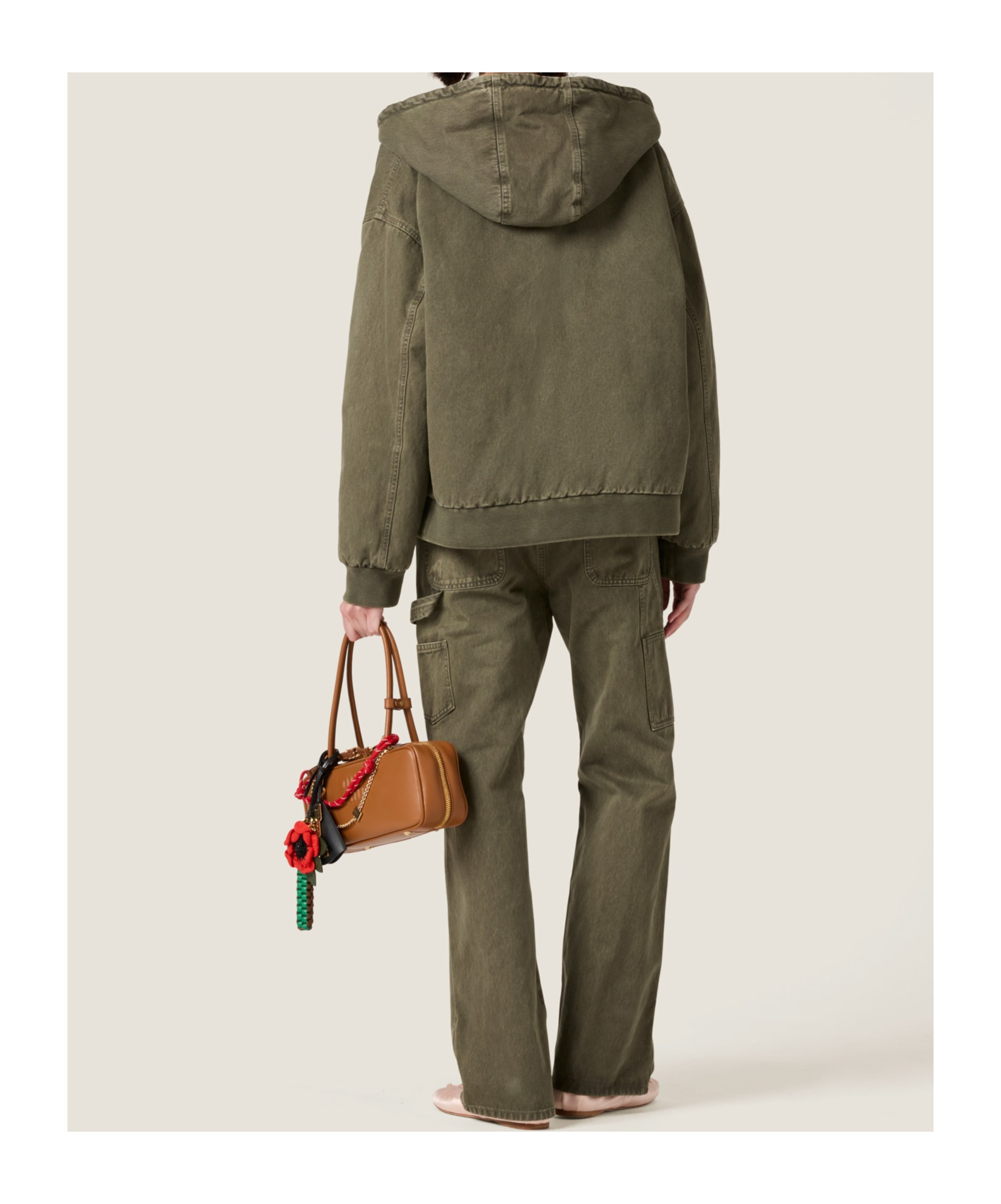 Miu Miu Garment-dyed Blouson Jacket With Embroidered Logo In Green
