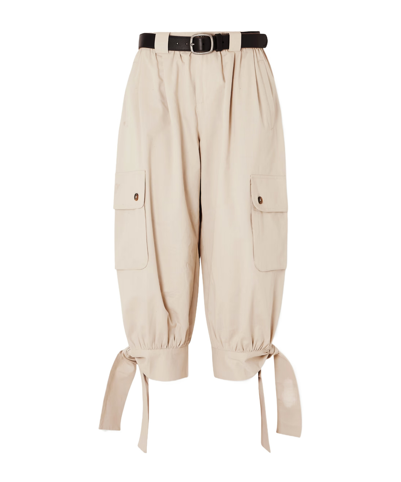 Sea Miles Cropped Belted Cotton Tapered Pants In Neutral