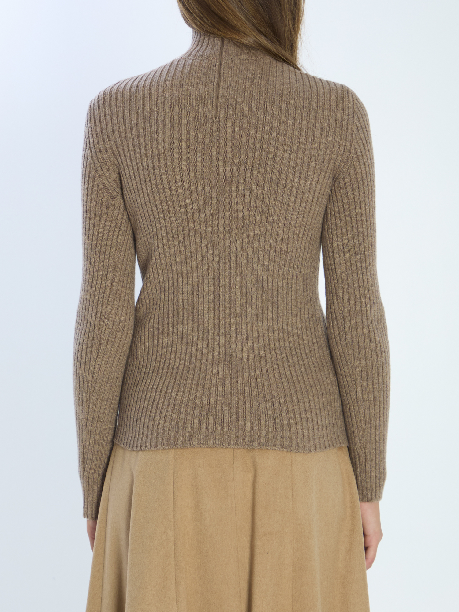 Max Mara Wool And Cashmere High Neck Knit Top In Brown