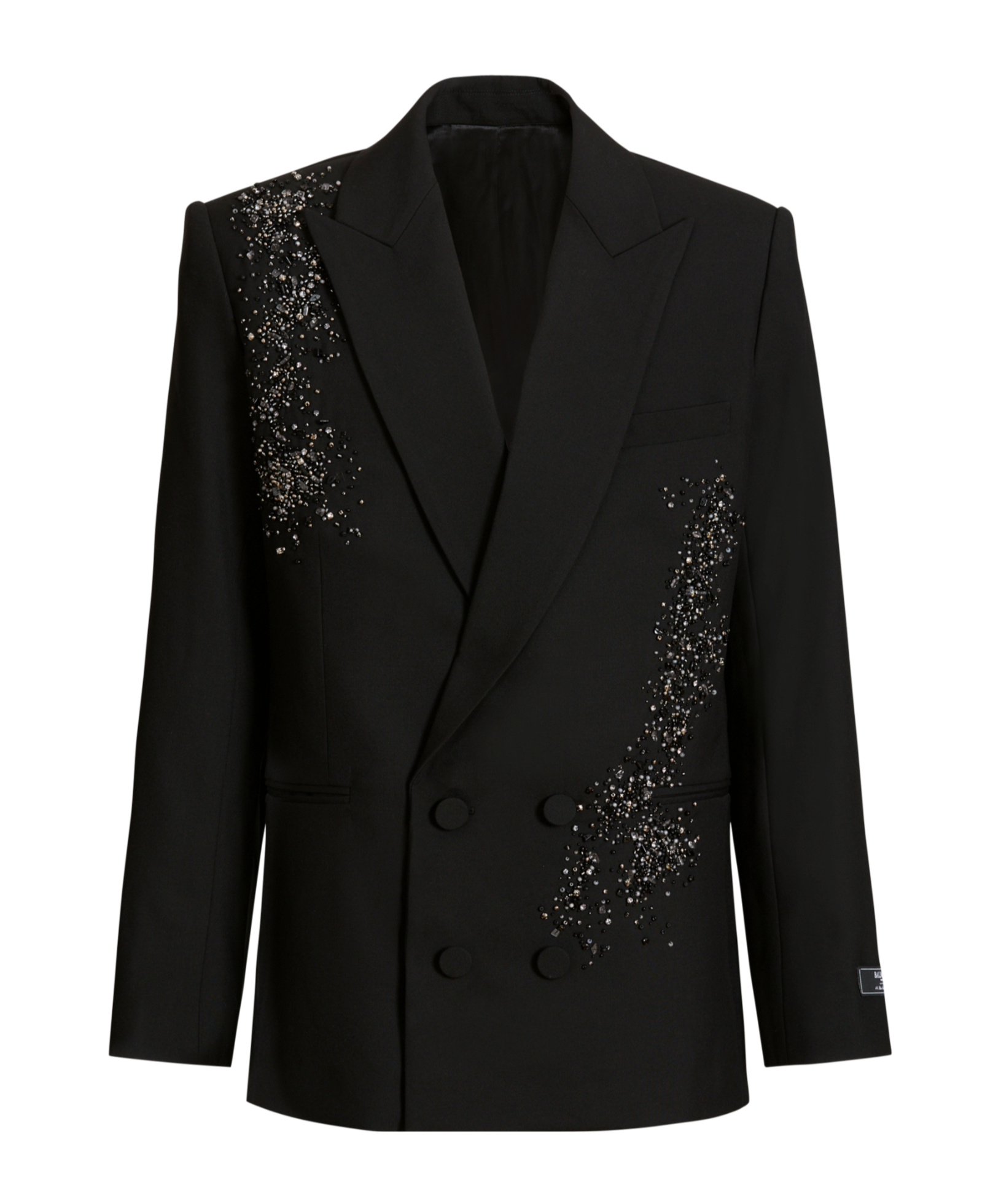 Balmain Wool Blazer With Sand Effect Amethyst Embroidery In Black