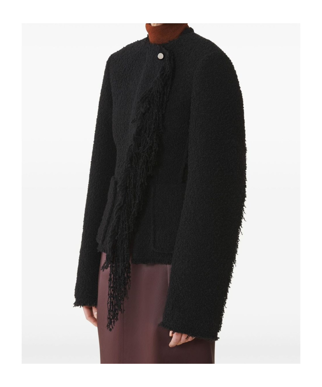 Lanvin Asymmetrical Fringe Blazer Button Detail In Black