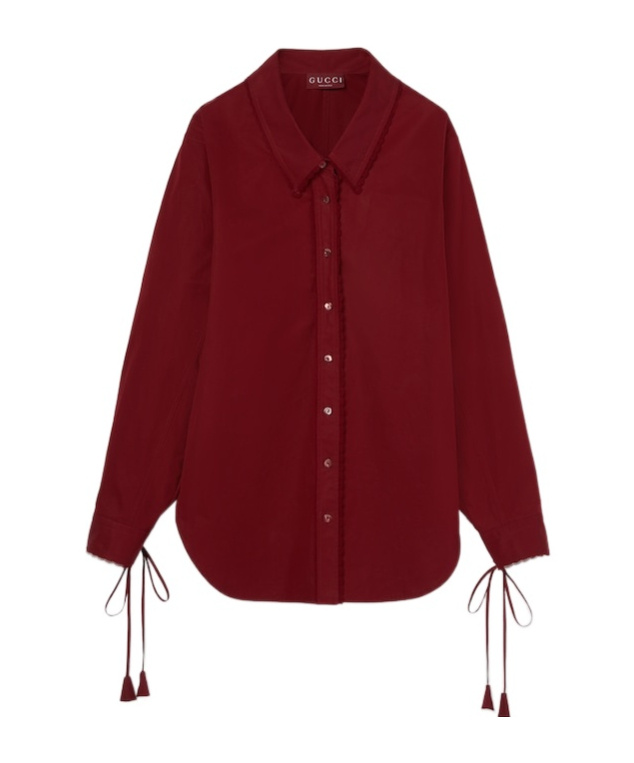 Gucci Womens Rosso Ancora Embroidered Drawstring-sleeves Cotton-poplin Shirt In Red