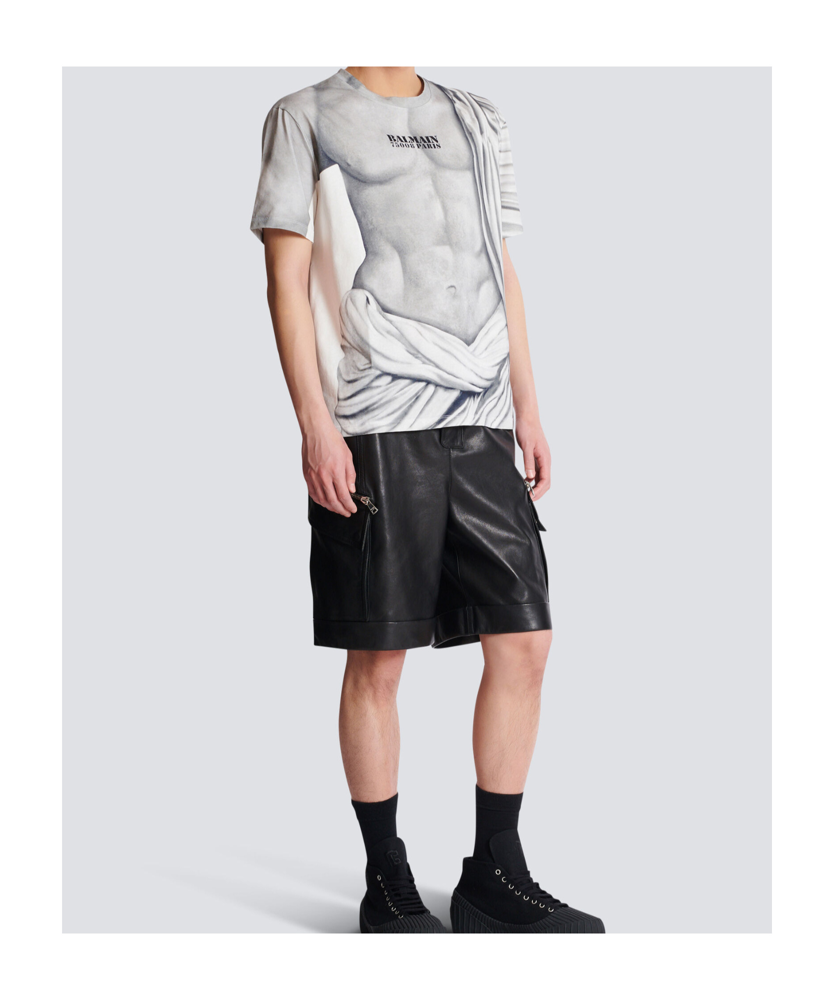 Balmain Front Graphic Round Neck T-shirt In Gray