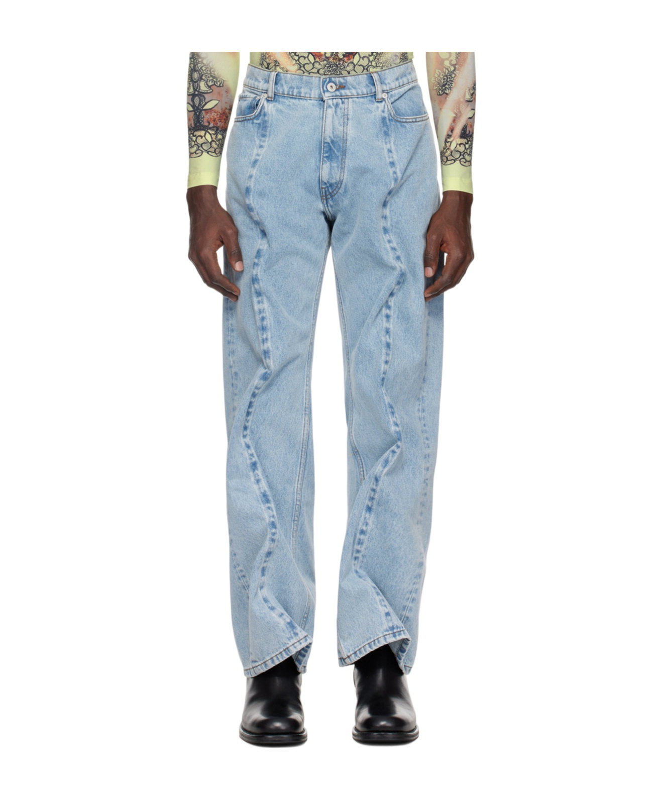 Y/project Evergreen Wire Mid-rise Straight Jeans In Blue