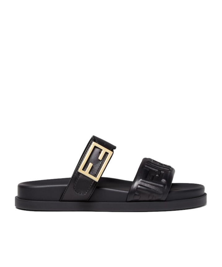 Fendi Black Nappa Leather Slides