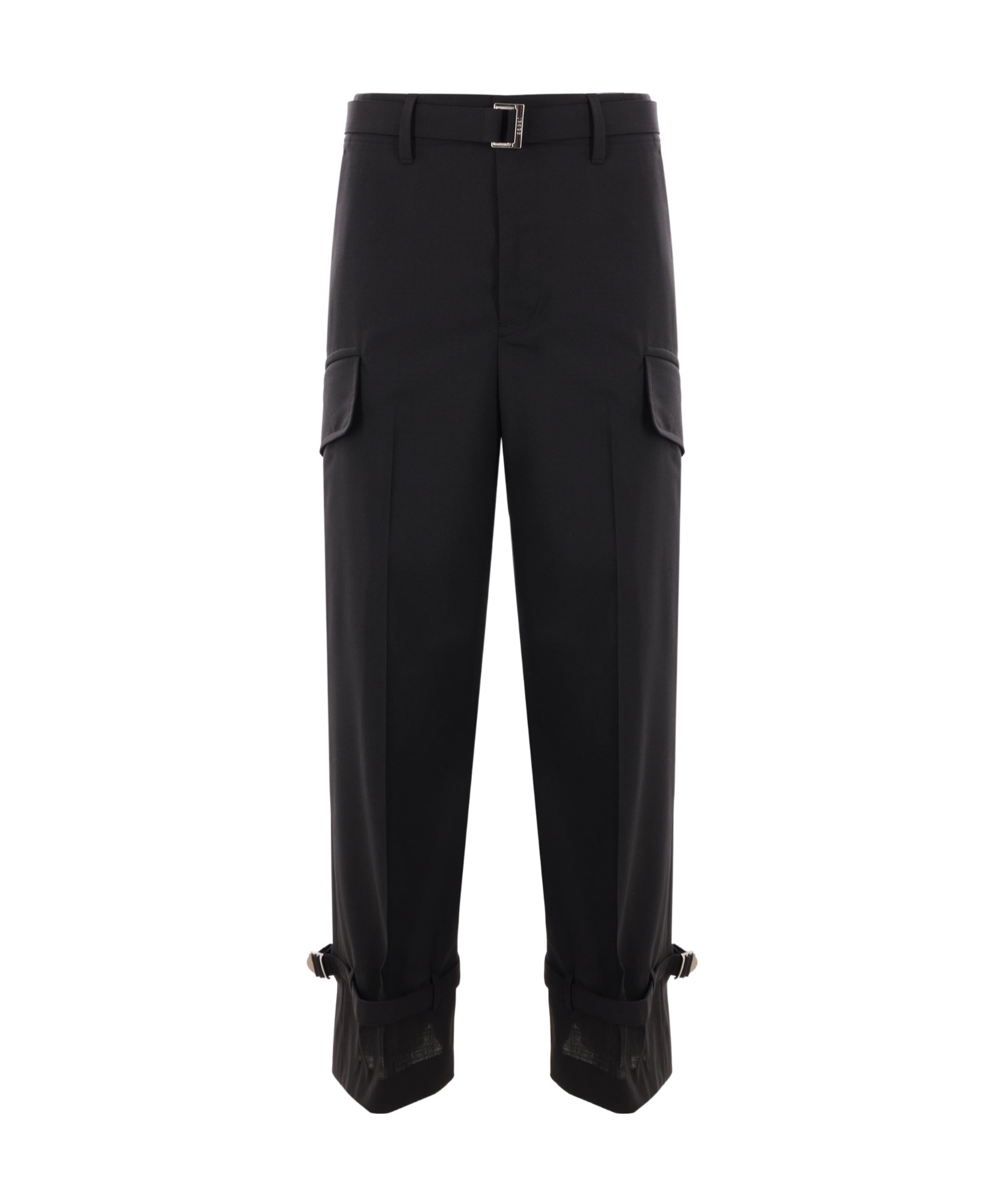 Sacai Belted Cotton Pants In Black