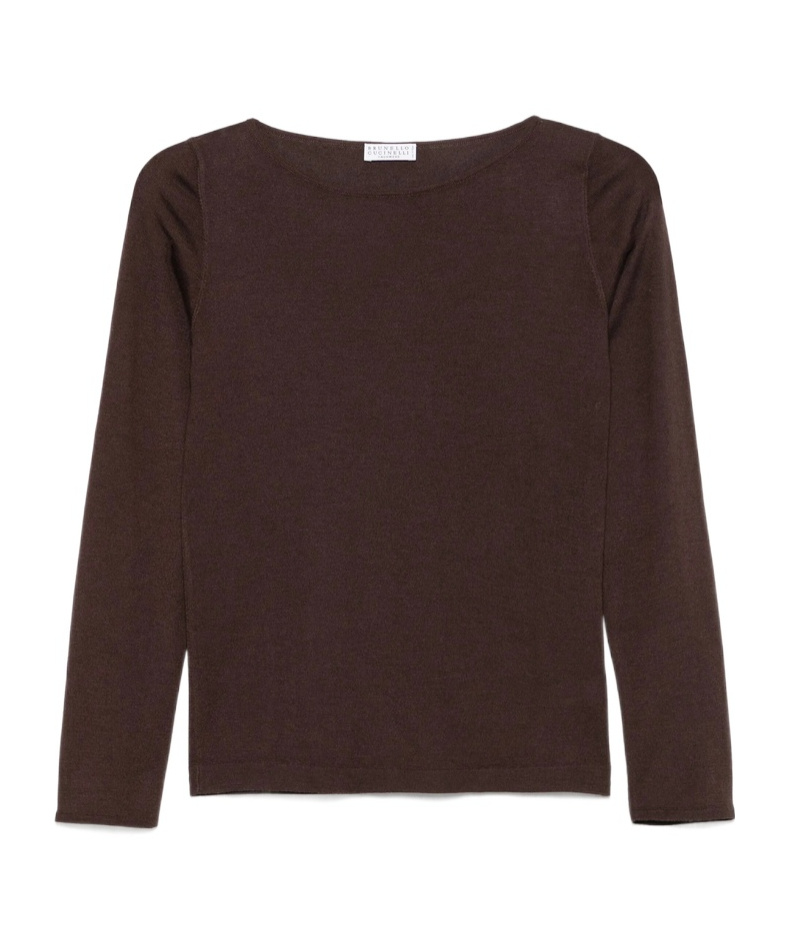 Brunello Cucinelli Cashmere Boat-neck Sweater In Burgundy