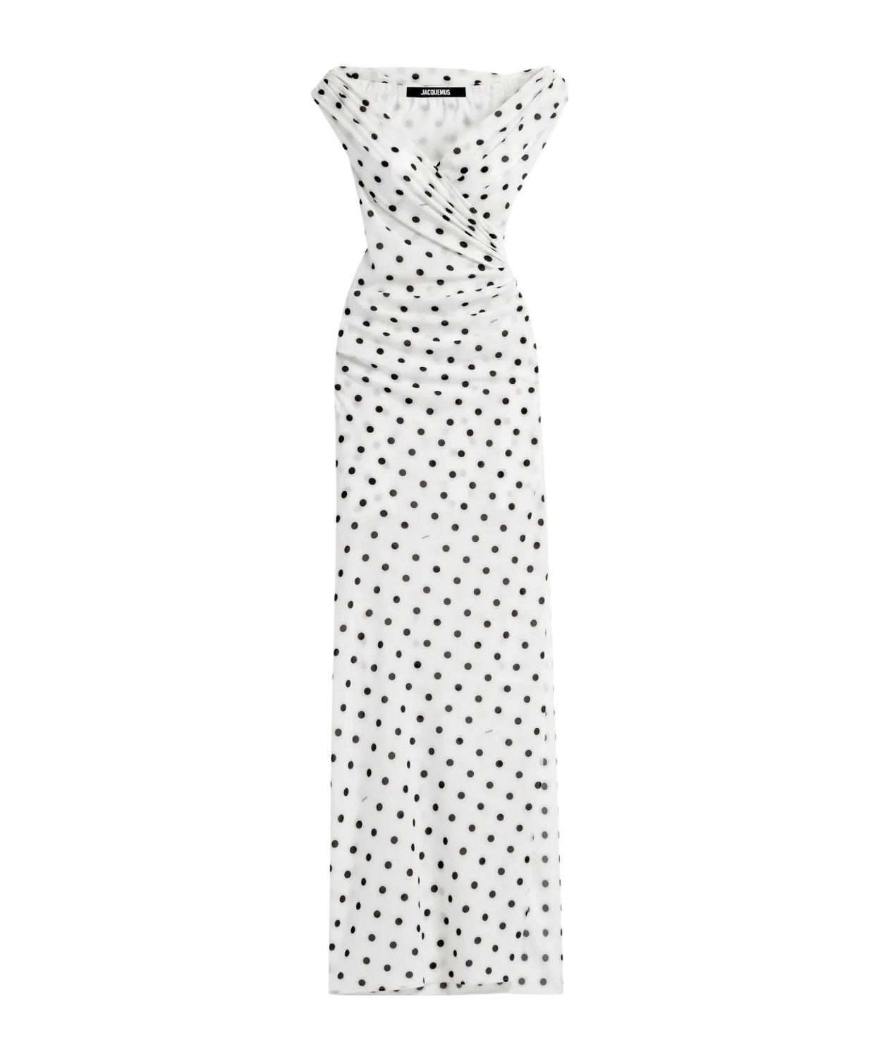 Jacquemus Rita Draped Gathered Polka-dot Crepe De Chine Maxi Dress In White