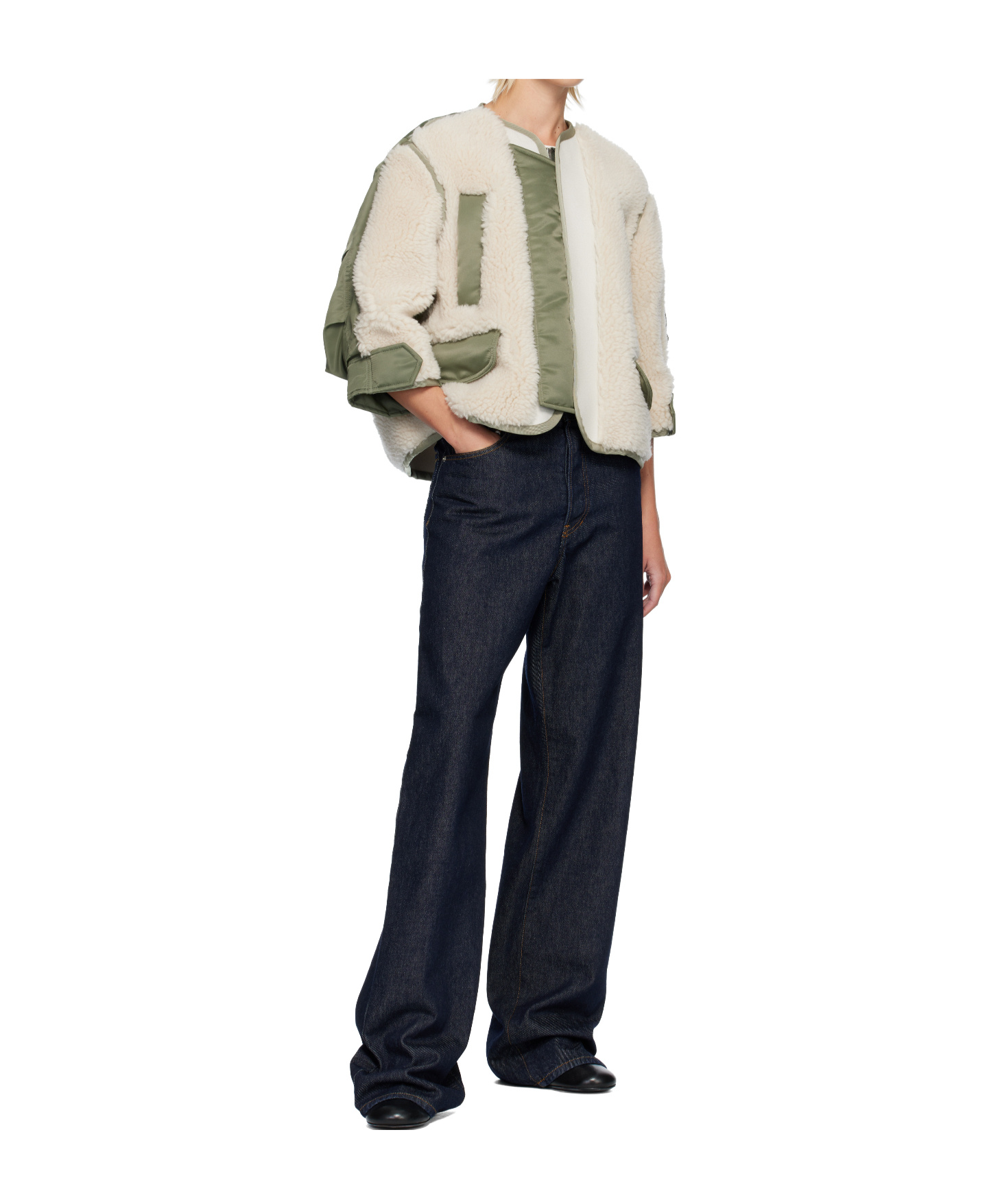 Sacai Crew Neck Zip-up Jacket In White