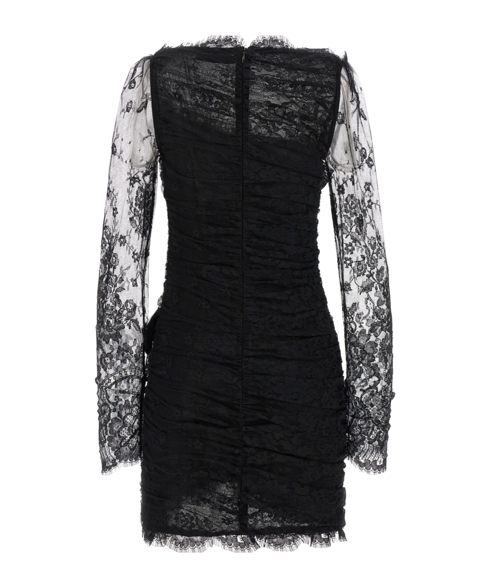 Alessandra Rich Draped Lace Mini Dress With Plunging Neckline In Black