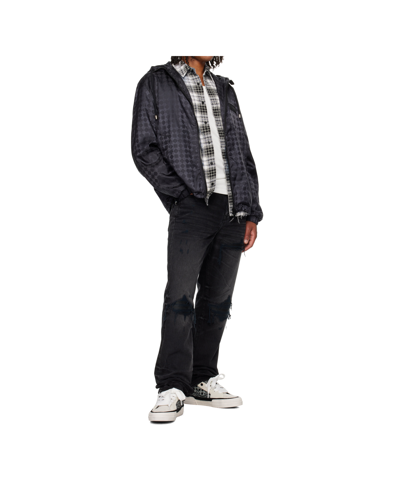 Amiri Ma Quad Monogram Hooded Jacket In Black