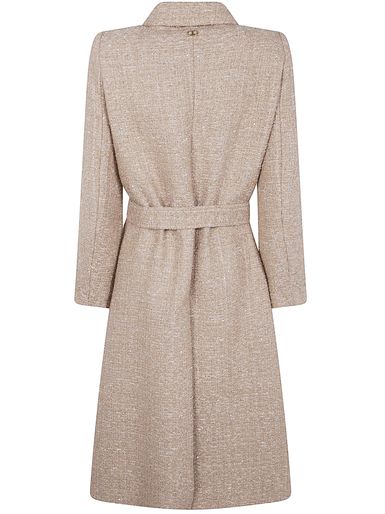 Twinset Sequin-embellished Belted Coat In Brown
