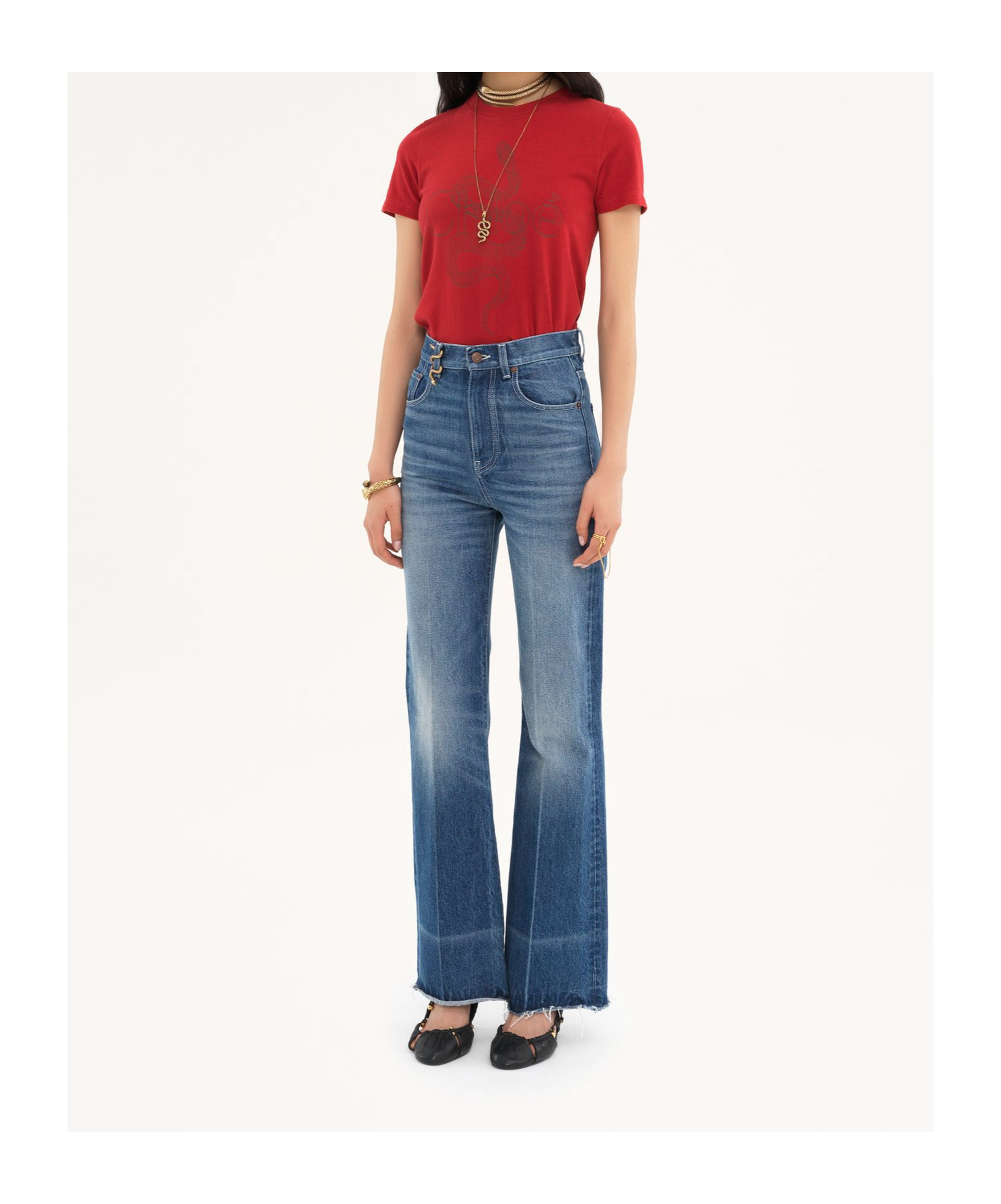 Chloé Snake Printed Crew Neck T-shirt In Red