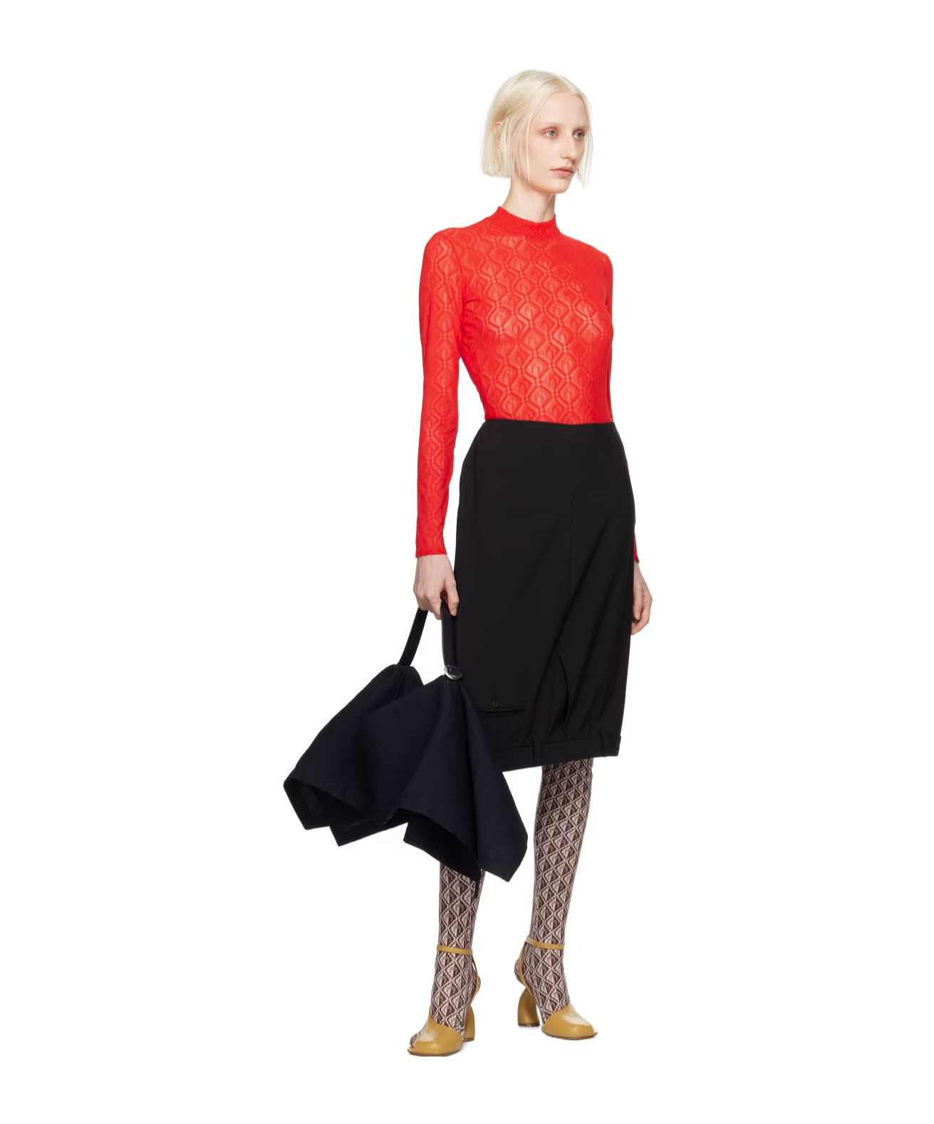 Marine Serre Red Moon Diamond Long Sleeve T-shirt In Black