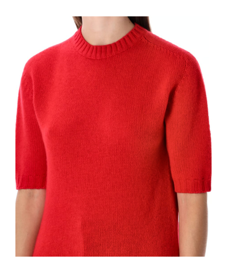 Fabiana Filippi Short-sleeved Cashmere Sweater With Ribbed Trims In Red