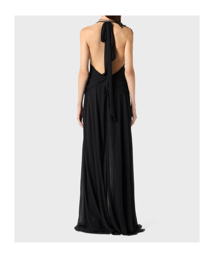 Blumarine Georgette Long Dress With Drapes In Black