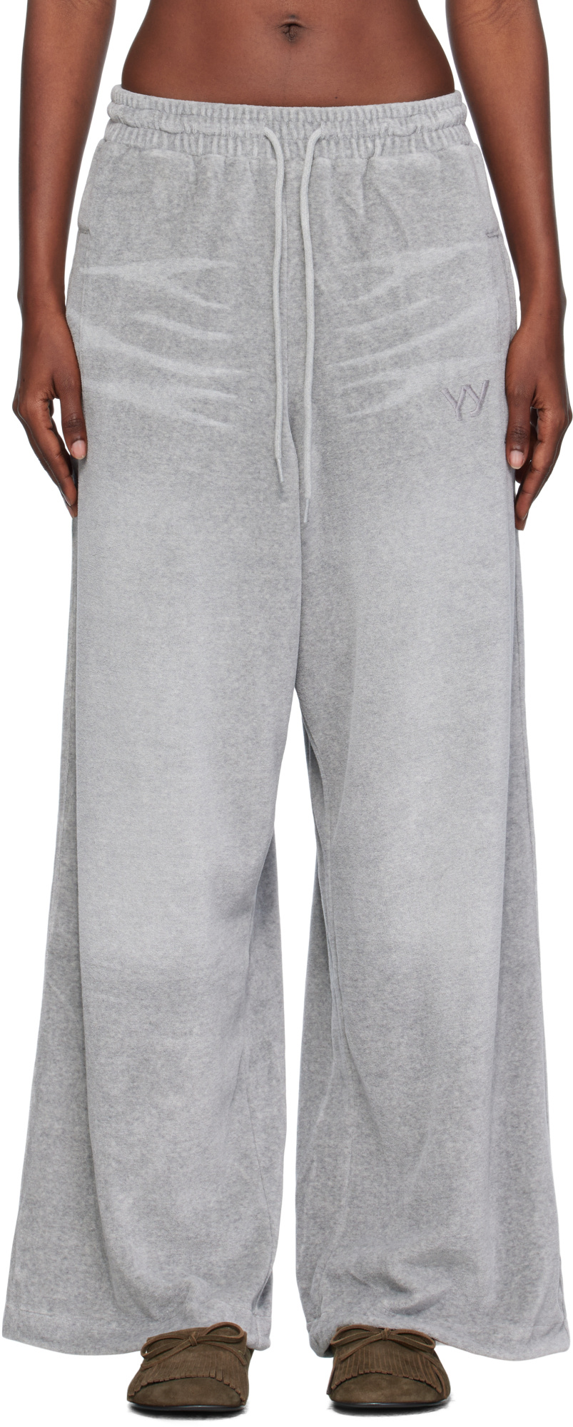 Open Yy Velvet Wide-leg Casual Pants In Gray