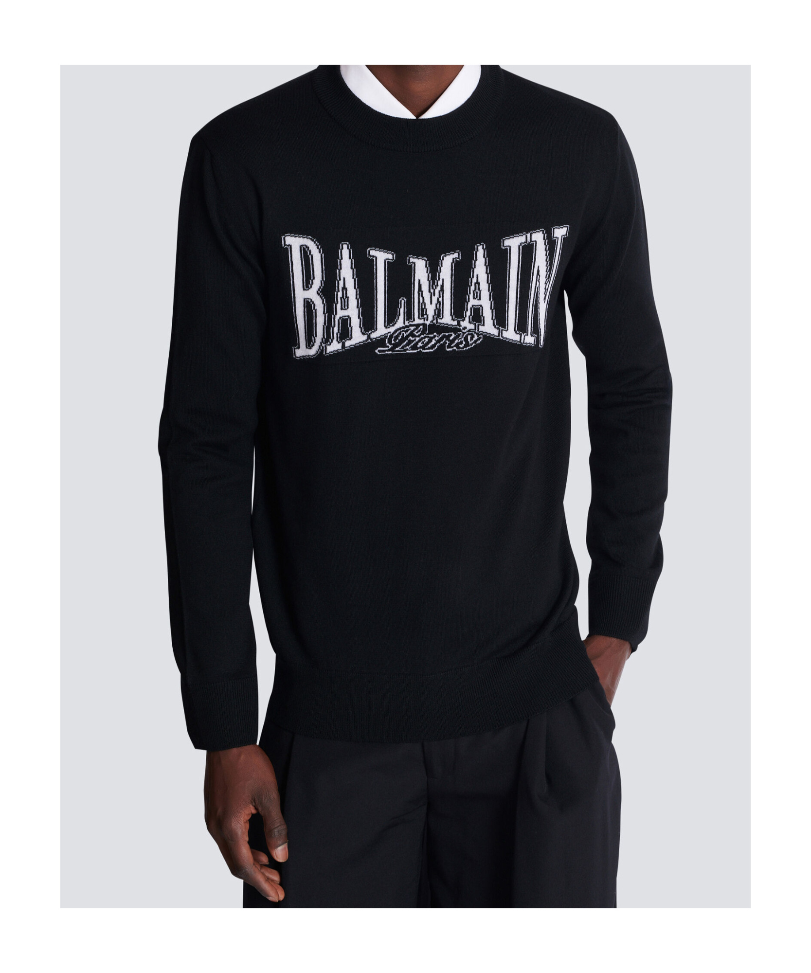 Balmain College Jacquard Knit Jumper In Black