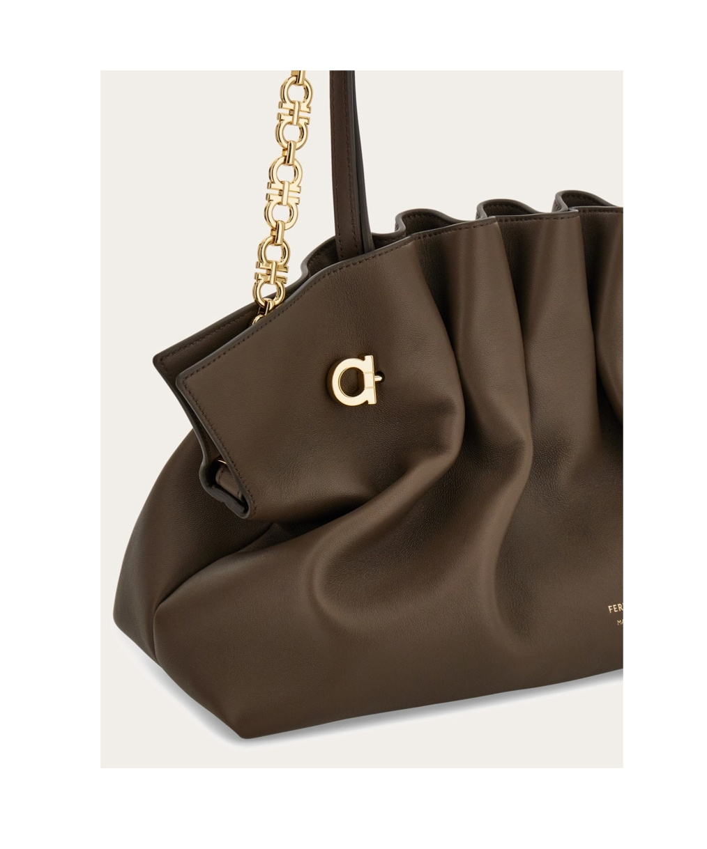 Ferragamo Soft Ruched Leather Tote Bag In Gray