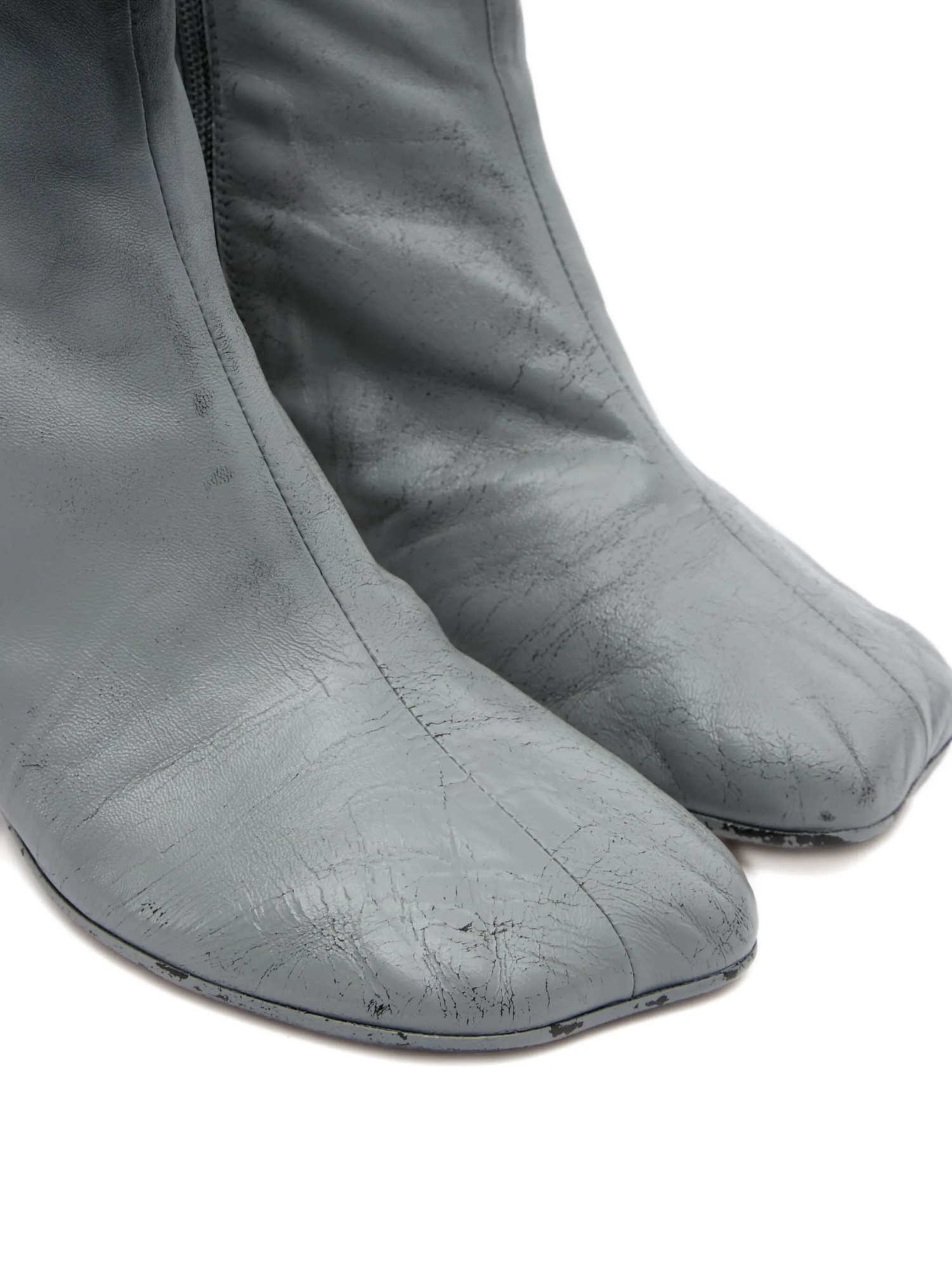 Mm6 Maison Margiela Stylish Block Heel Leather Ankle Boots In Gray