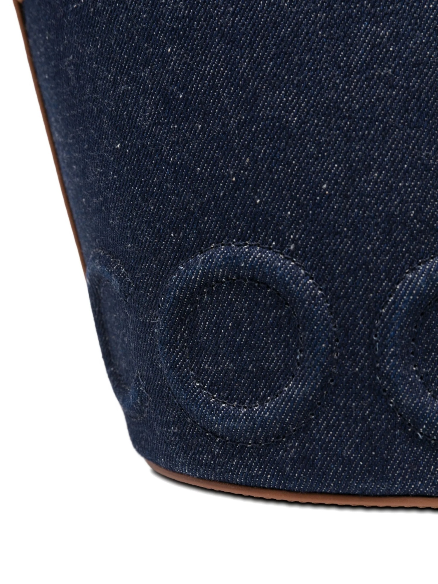 Coccinelle Medium Myrtha Embossed-logo Denim Bucket Bag In Blue