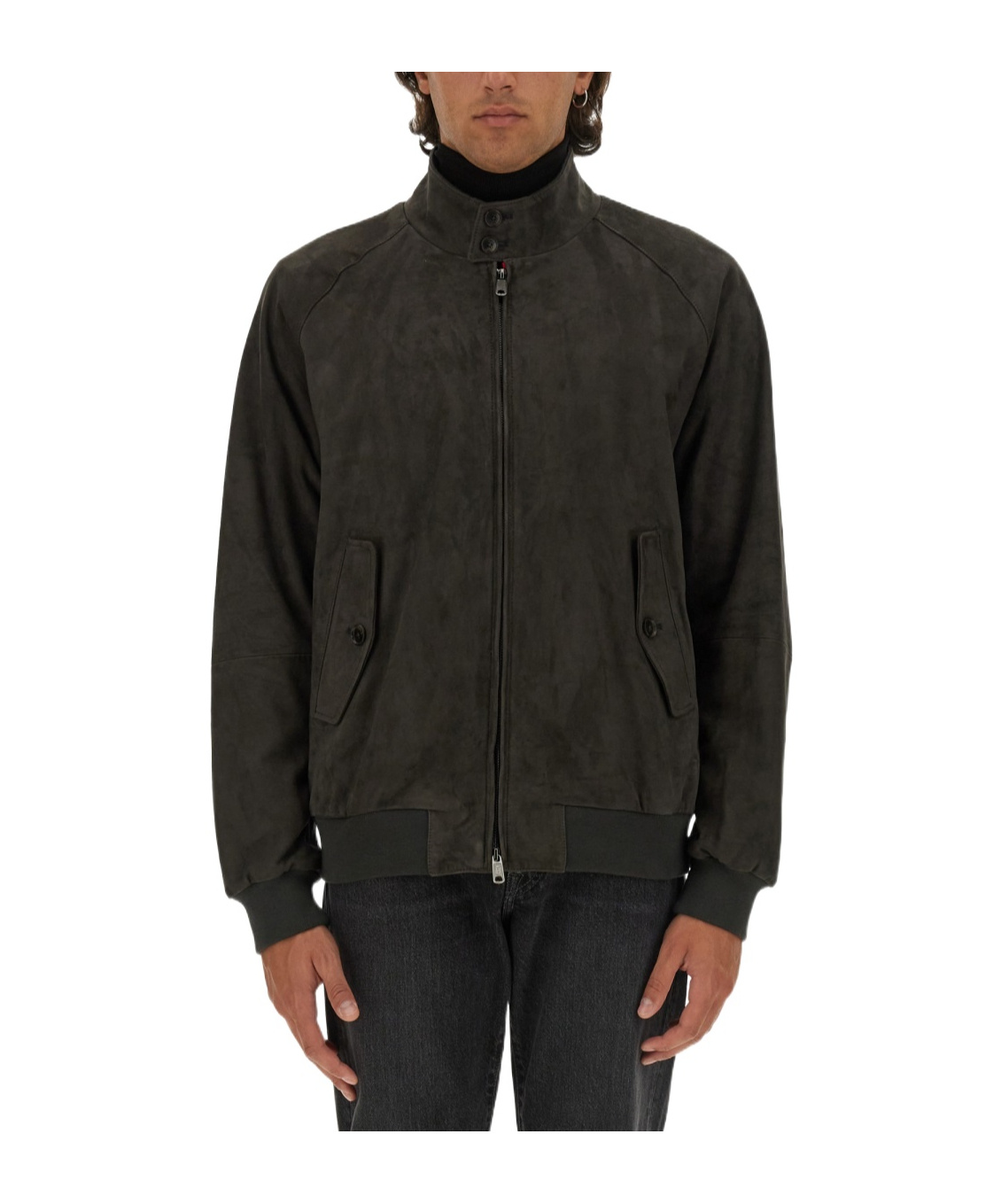 Baracuta G9 Harrington Panelled Suede Jacket In Black