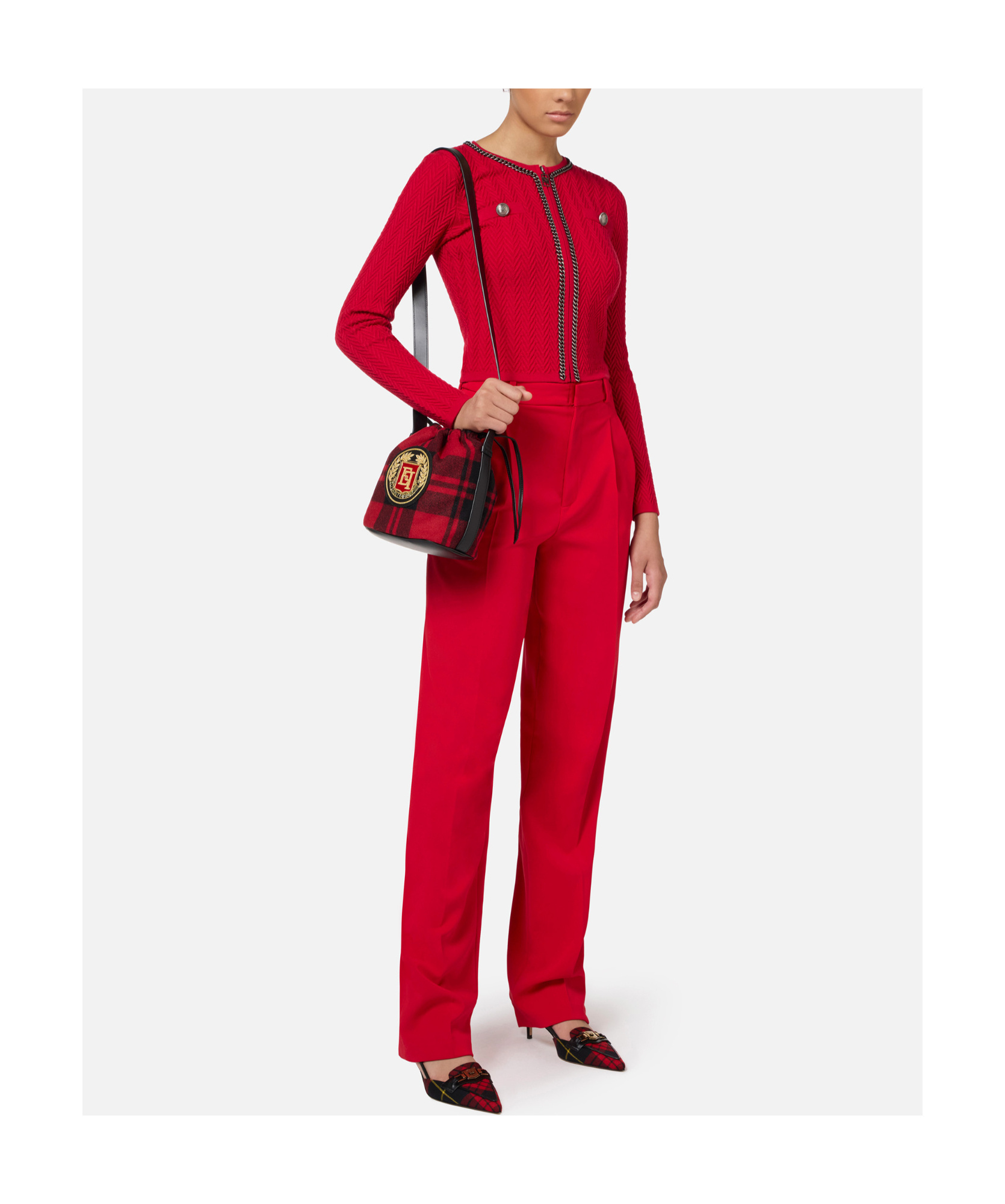 Elisabetta Franchi Double-pleated Stretch Casual Pants In Red