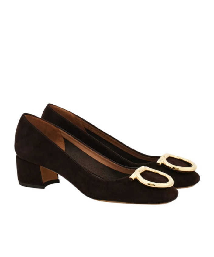 Ferragamo Mara Suede Gancini Block-heel Pumps In Green
