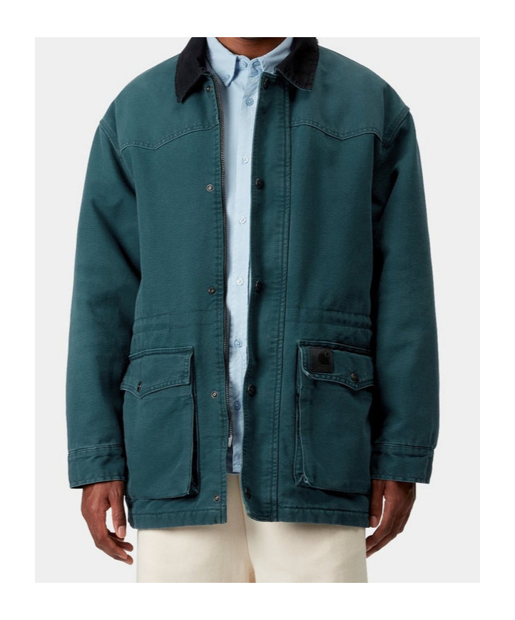 Carhartt Og Santa Fe Coat In Deep Lagoon/black