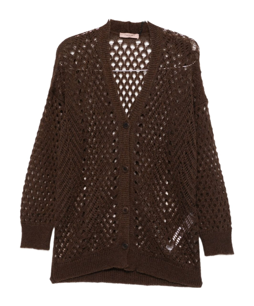 Twinset Button-front Open-knit Cardigan In Brown