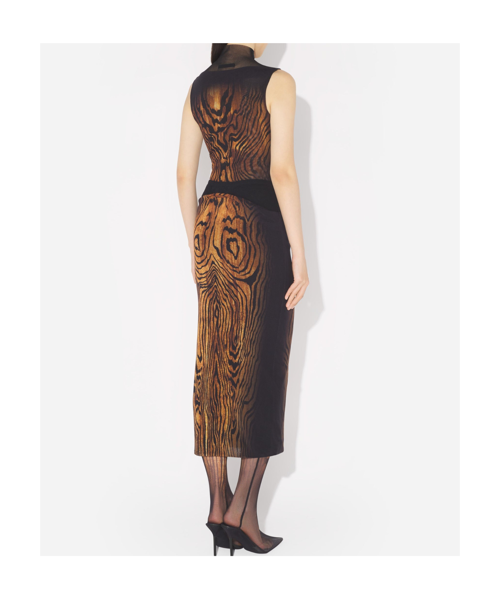 Jean Paul Gaultier Sleeveless Animal Print High Neck Sheer Top In Brown