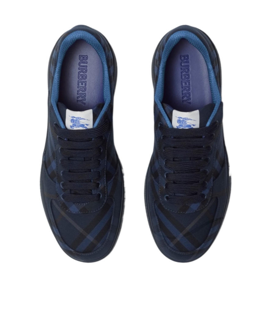 Burberry Plaid-pattern Sneakers With Textured Rubber Sole In Black