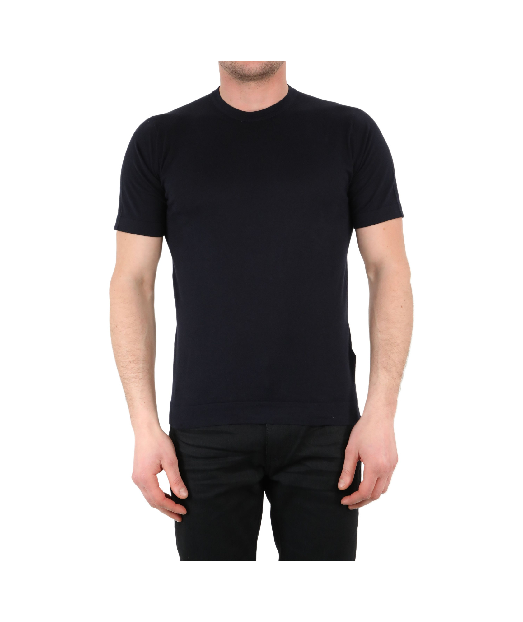 John Smedley 'lorca' Crewneck Short Sleeve Sea Island Cotton Knit T-shirt In Black