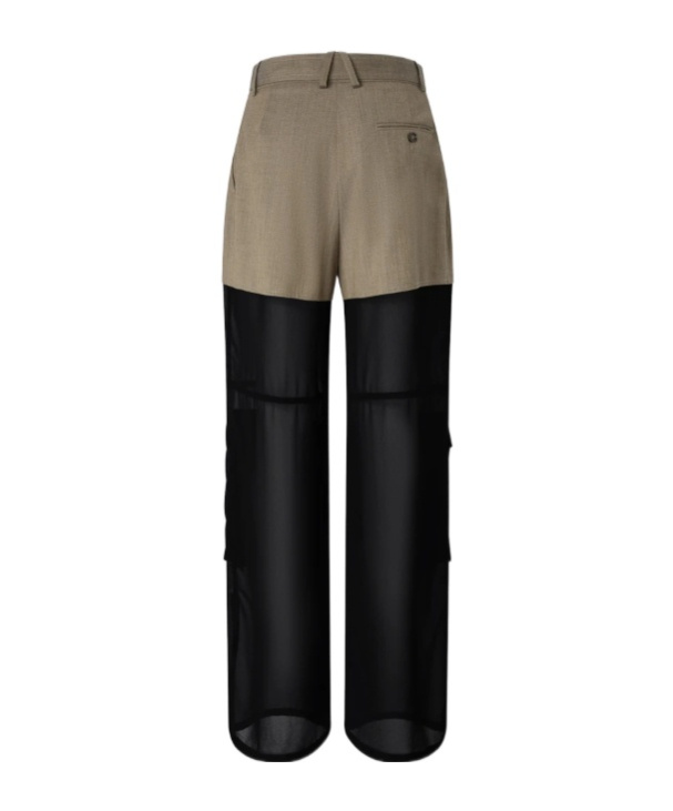 Pinko Wide-leg Cargo Trousers With Semi-sheer Georgette In Black