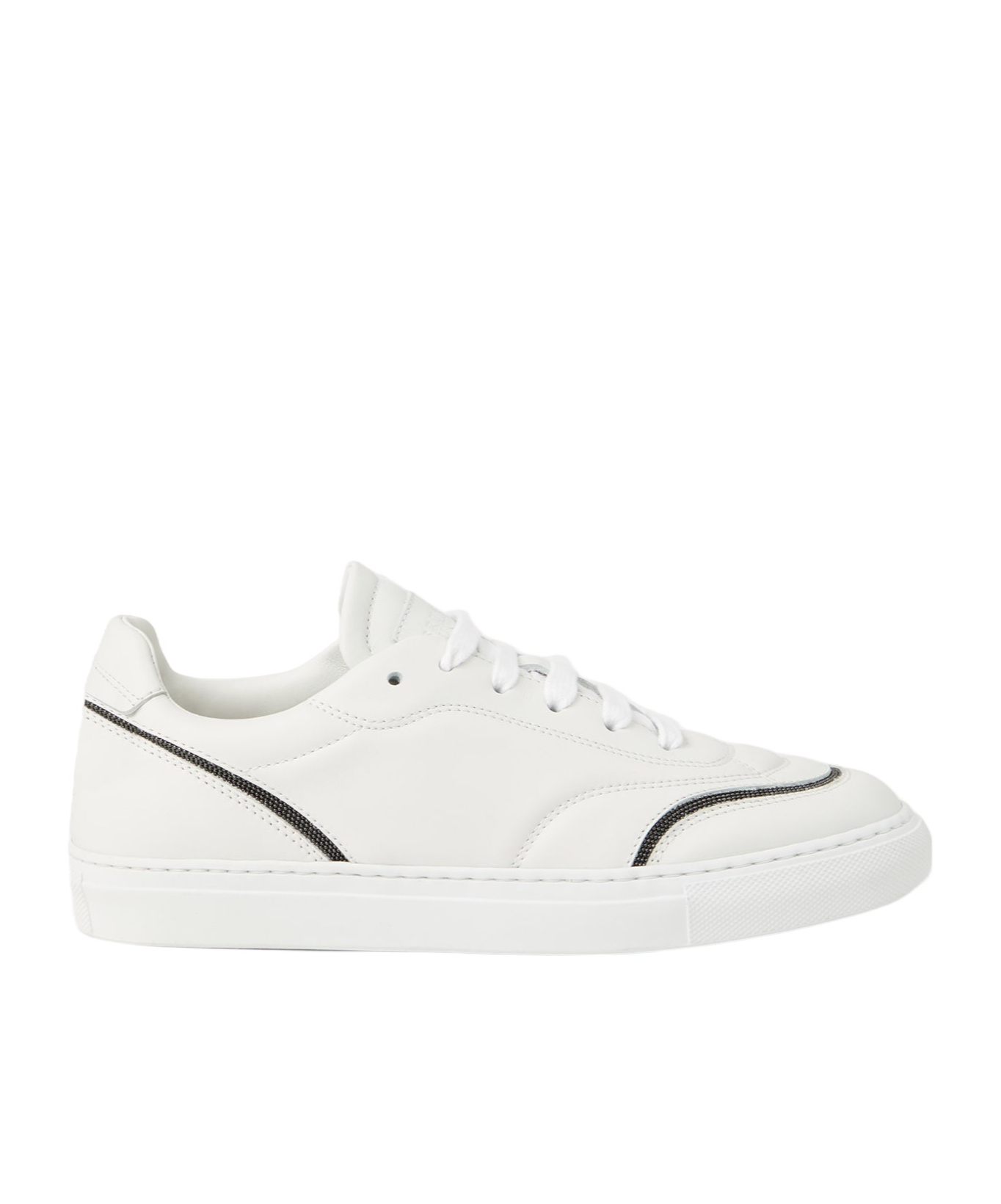 Brunello Cucinelli Women Leather Sneakers With Shiny Details In White