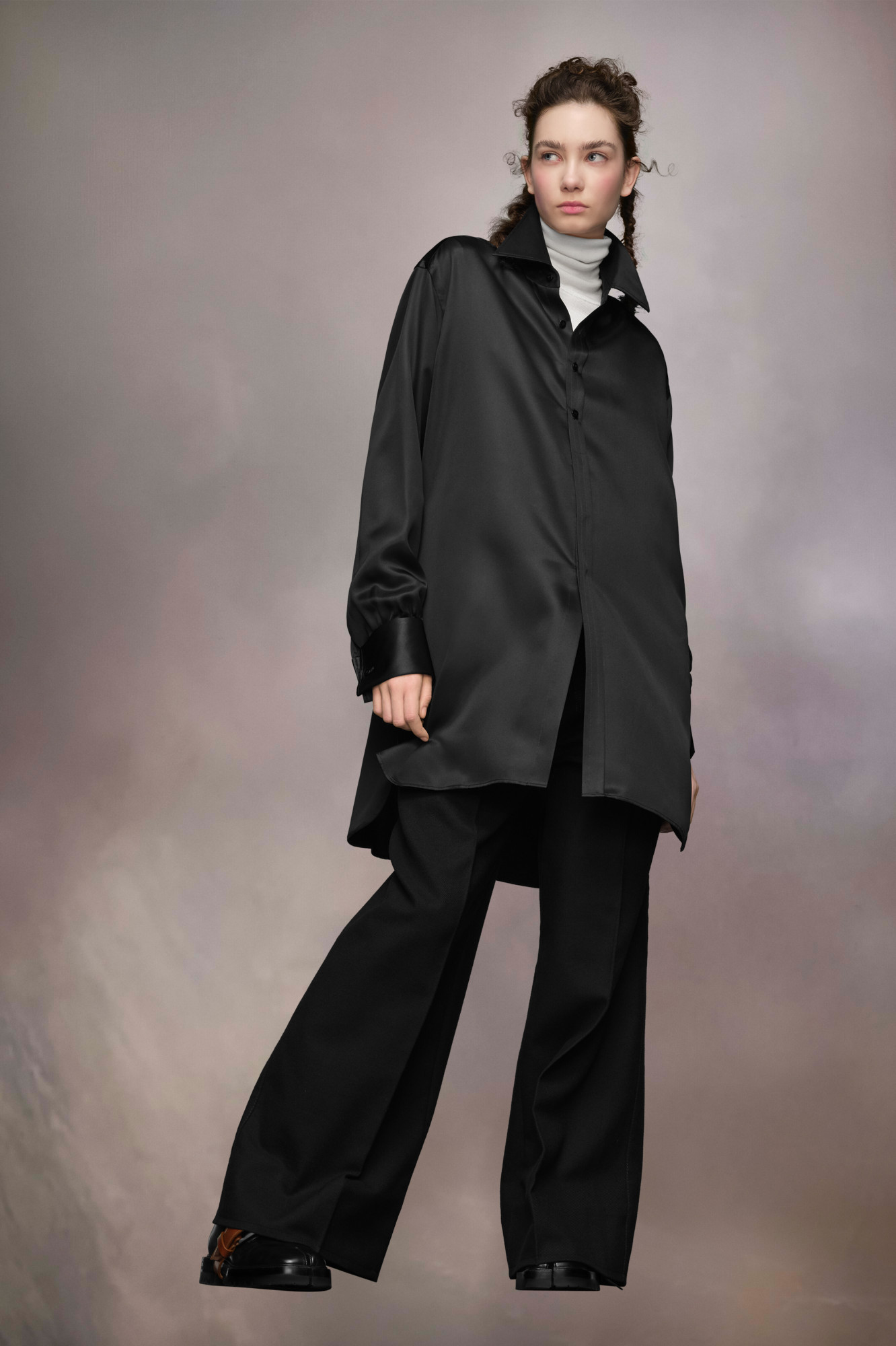 Maison Margiela Long Sleeved Buttoned Satin Shirt In Black
