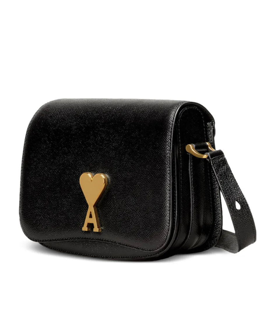 Ami Alexandre Mattiussi Grained Texture Adjustable Strap Bag Gold-tone Hardware In Black