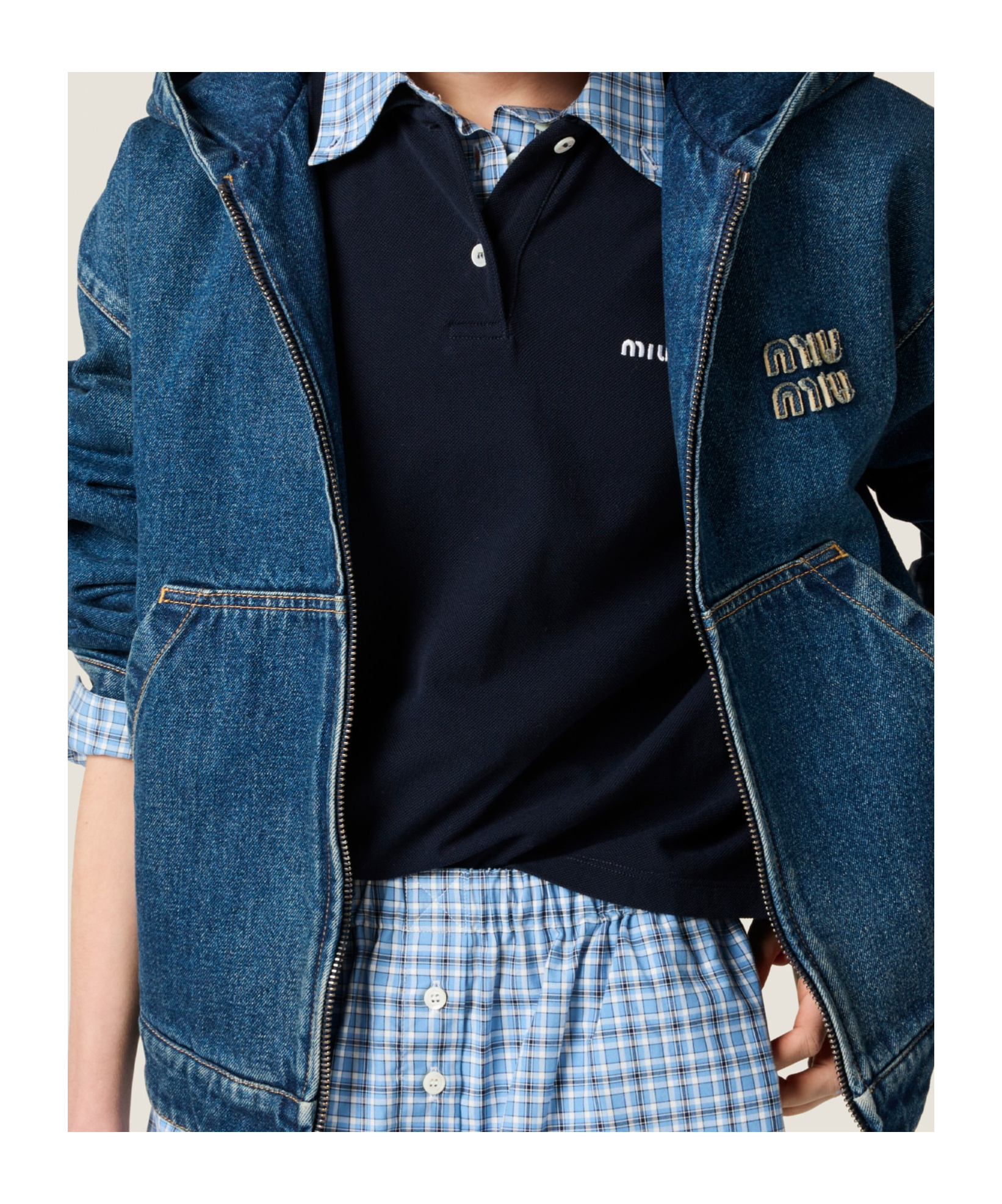 Miu Miu Denim Hoodie Jacket In Blue