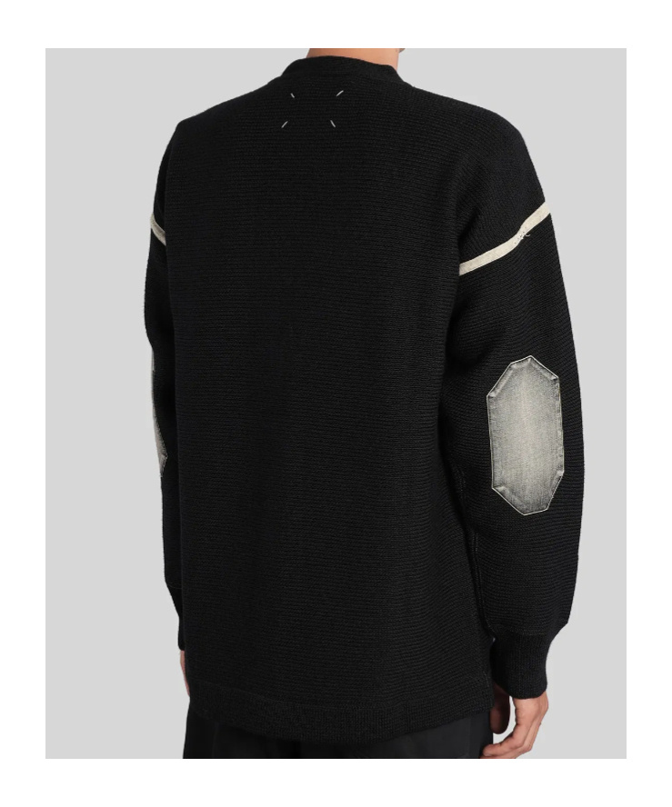 Maison Margiela V-neck Cardigan With Long Sleeves And Elbow Patches In Black