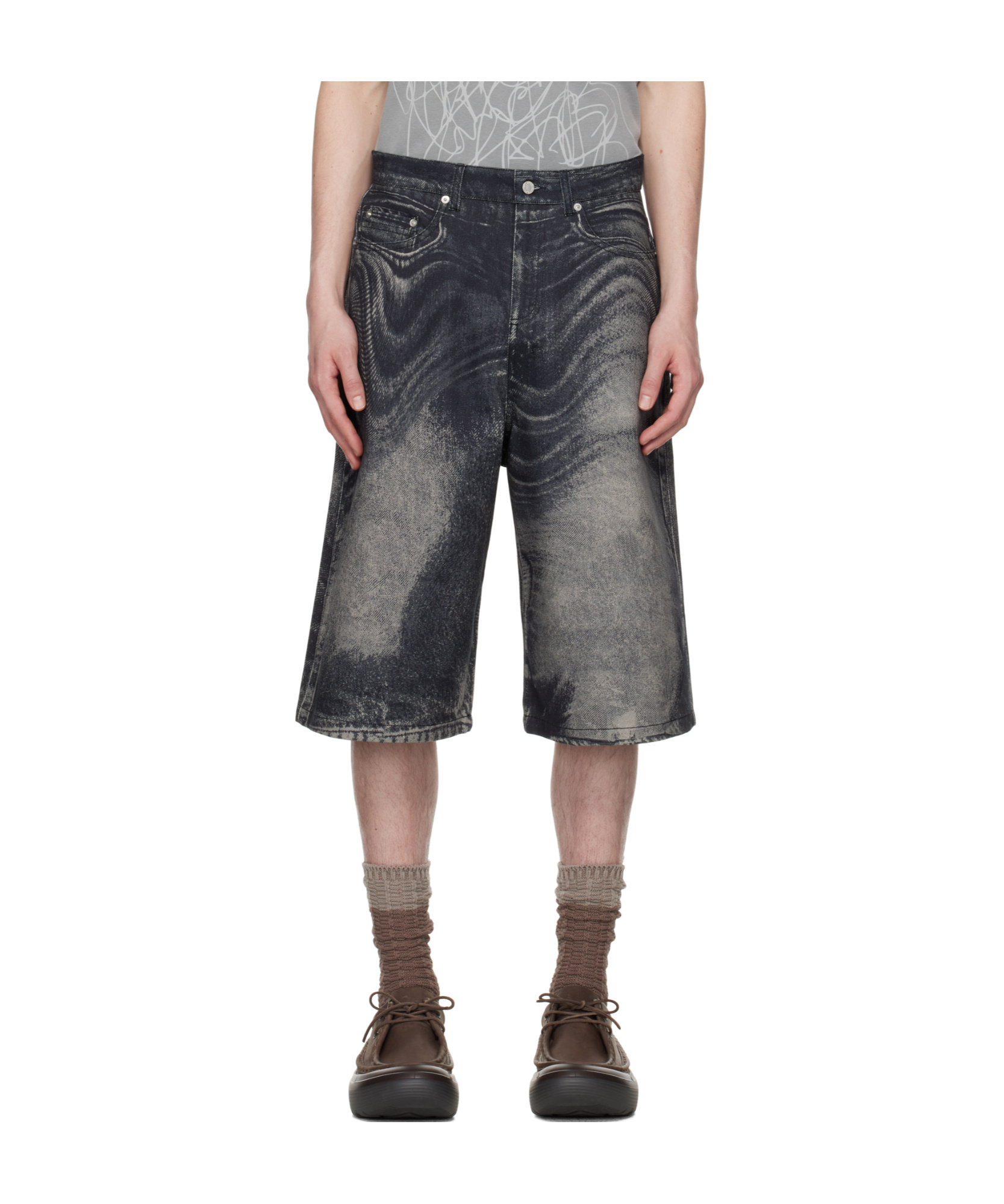 Camperlab Distorted Print Denim Shorts