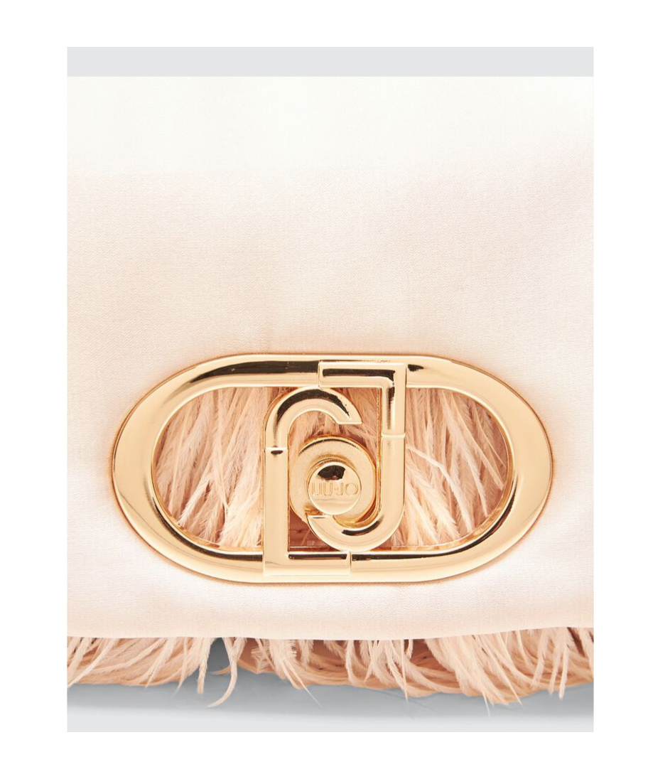 Liu •jo Feather-trimmed Shoulder Bag In Nude