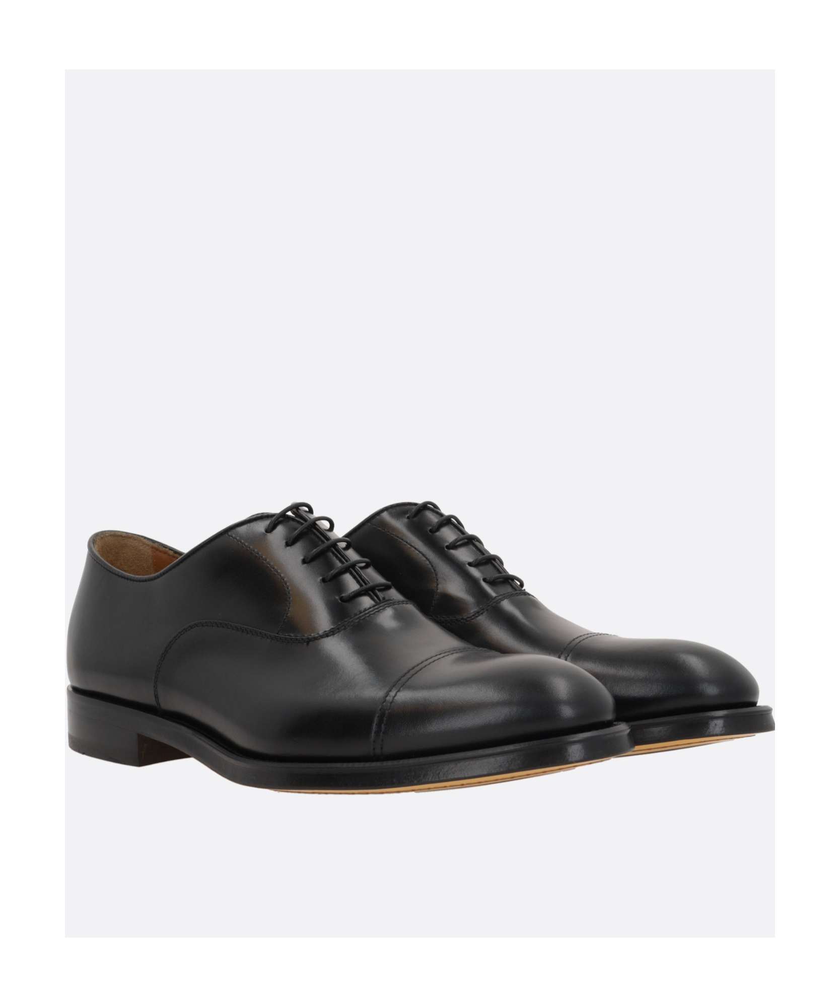 Doucal's Blue Oxford Shoes In Brushed Leather With Toe Cap In Black