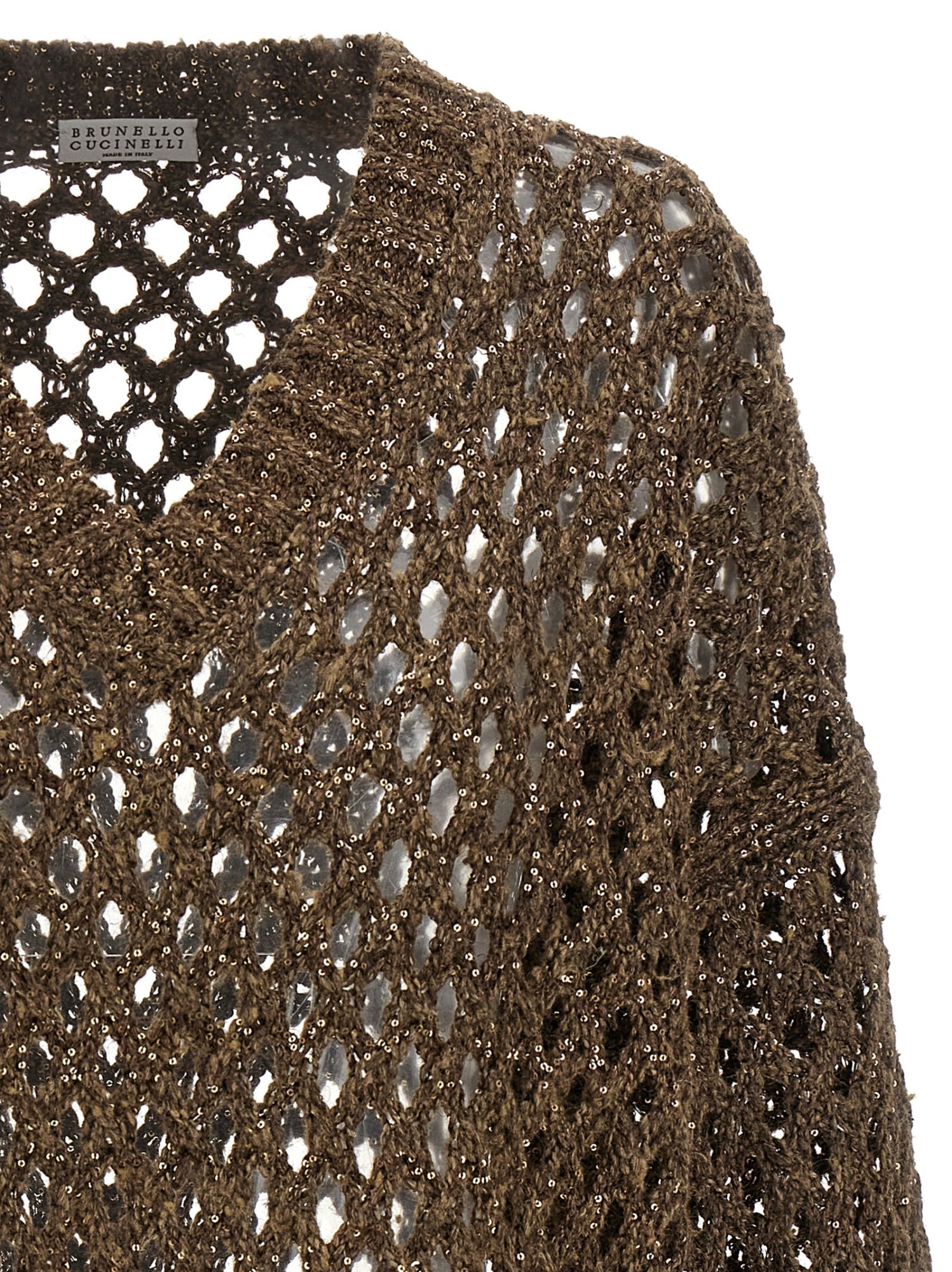 Brunello Cucinelli Rustic Dazzling Net Sweaters And Cardigans Brown In Brown