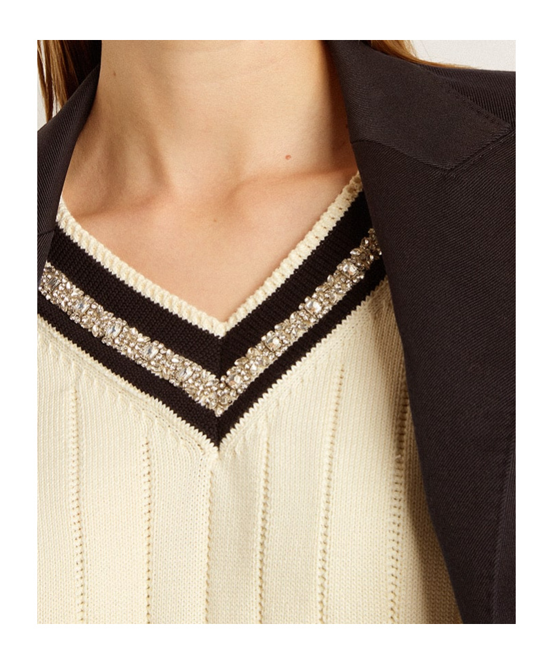 Golden Goose Cropped Sweater With Woven Pattern In Nude