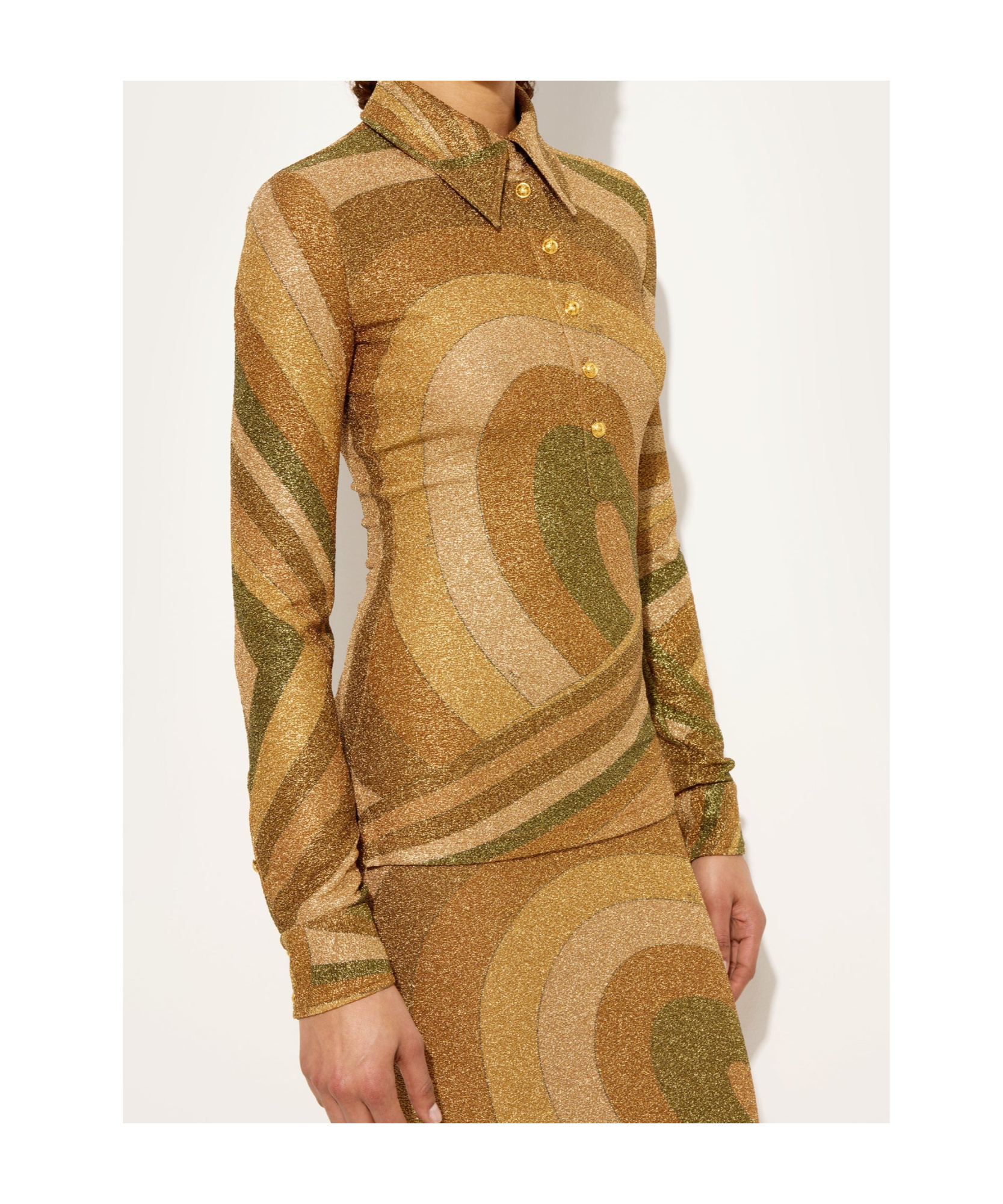 Pucci Printed Metallic Jersey Polo Shirt In Brown